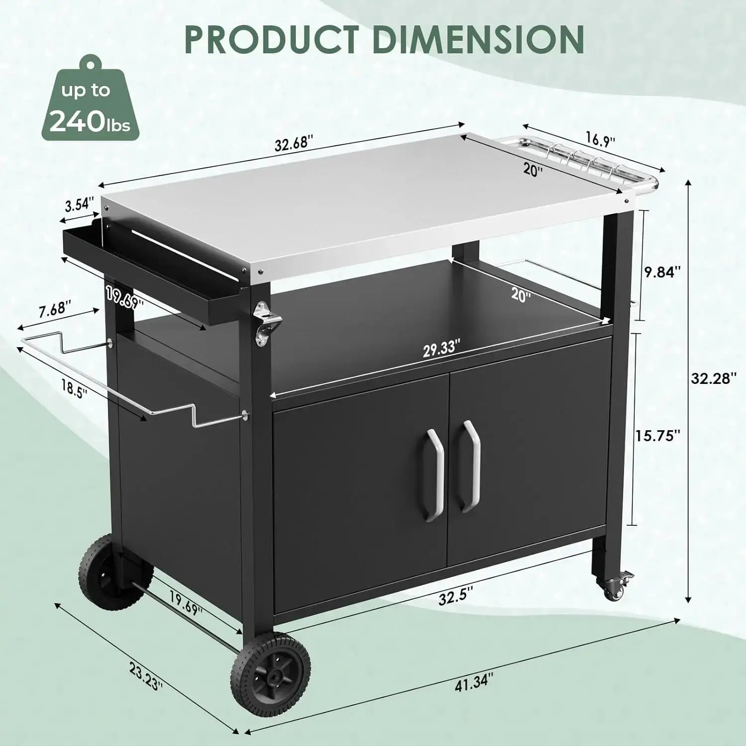 Outdoor Grill Cart with Storage Cabinet, XL Outdoor Kitchen Island with Stainless Steel Top, Outdoor Grill Station w/ 4 Wheels by Beastly Survival Outlet