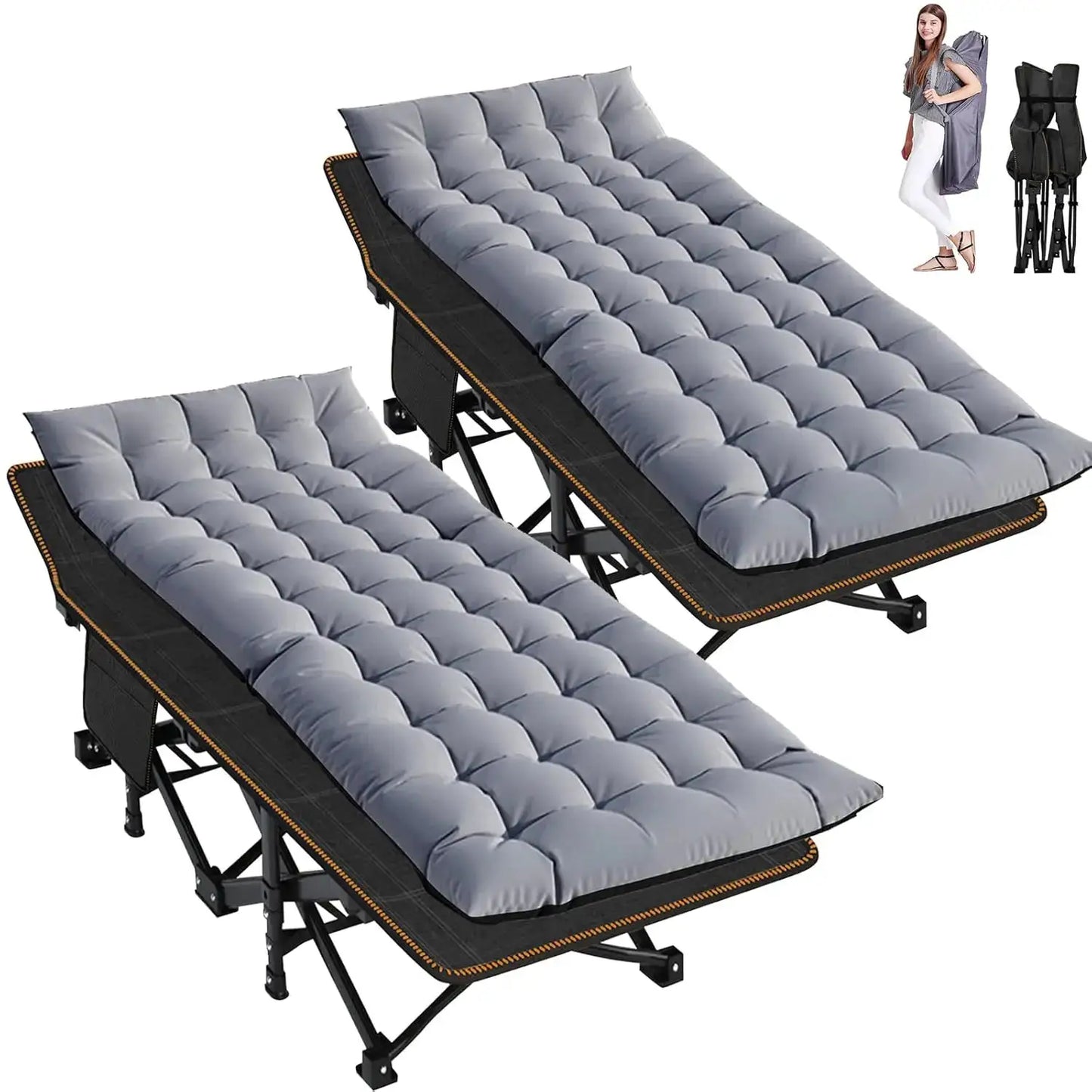 2 Pack XXL Camping Cot For Adults 900 Lbs With Mattress Pad by Beastly Survival Outlet