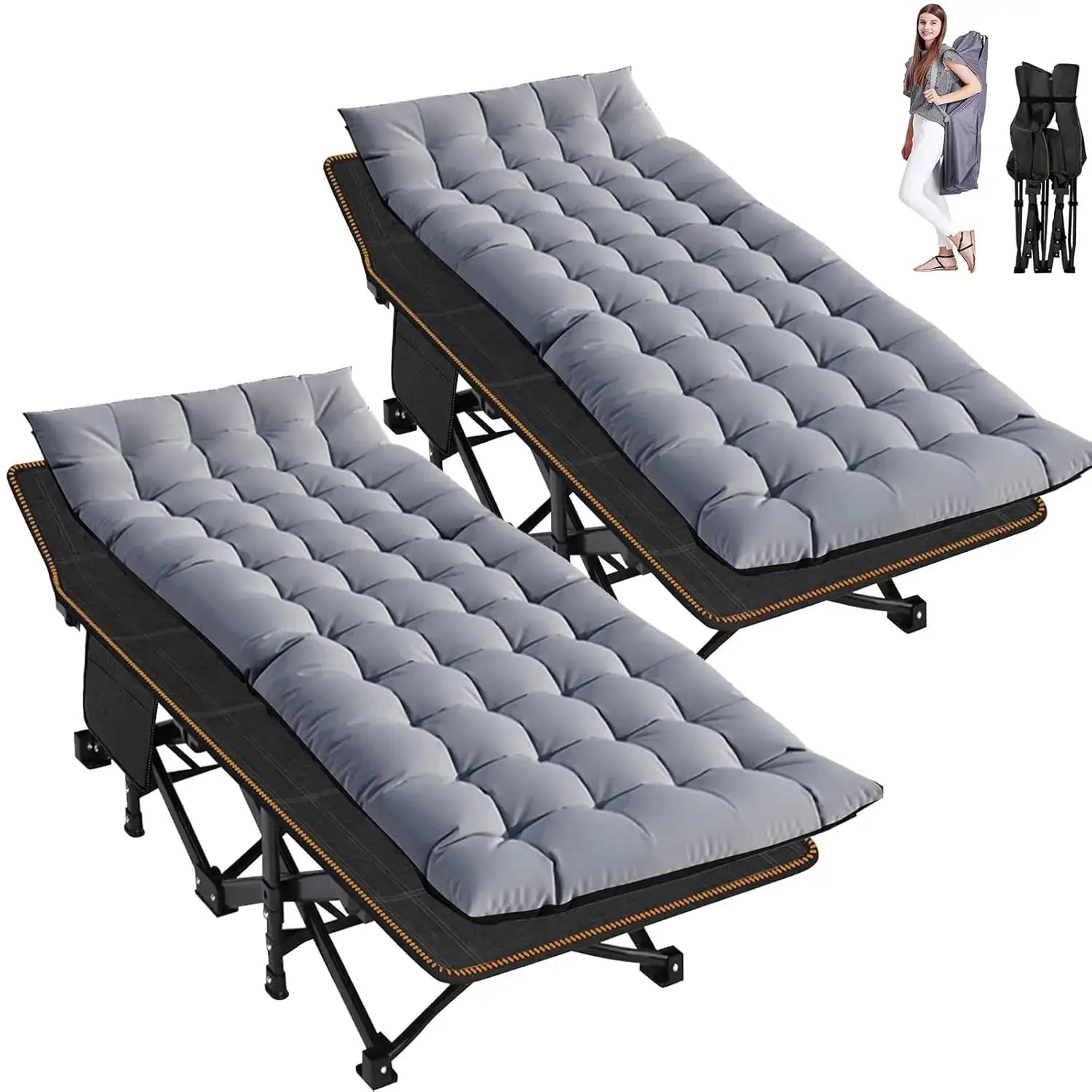 2 Pack XXL Camping Cot For Adults 900 Lbs With Mattress Pad by Beastly Survival Outlet