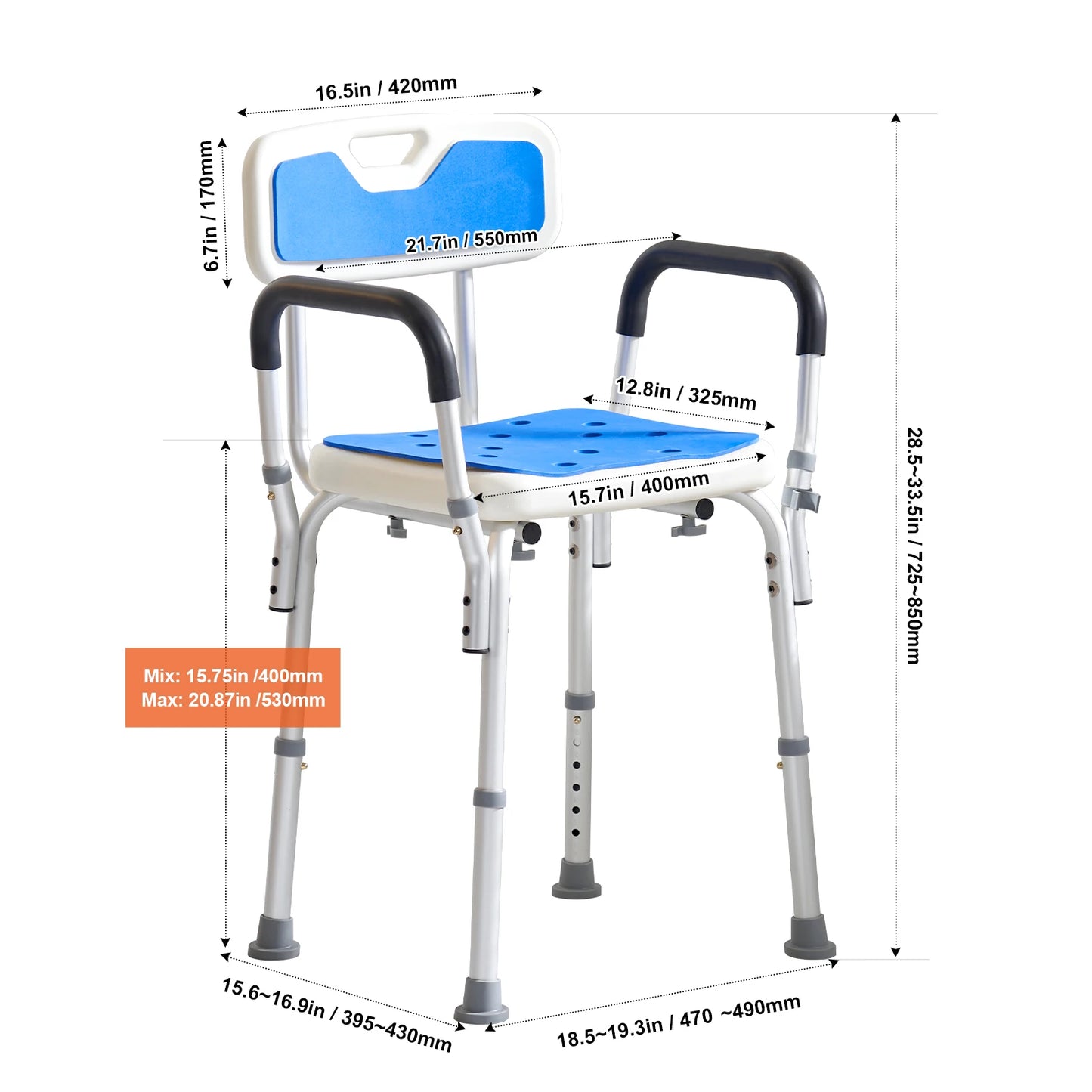 Adjustable Height Shower Chair For Elderly And Disabled