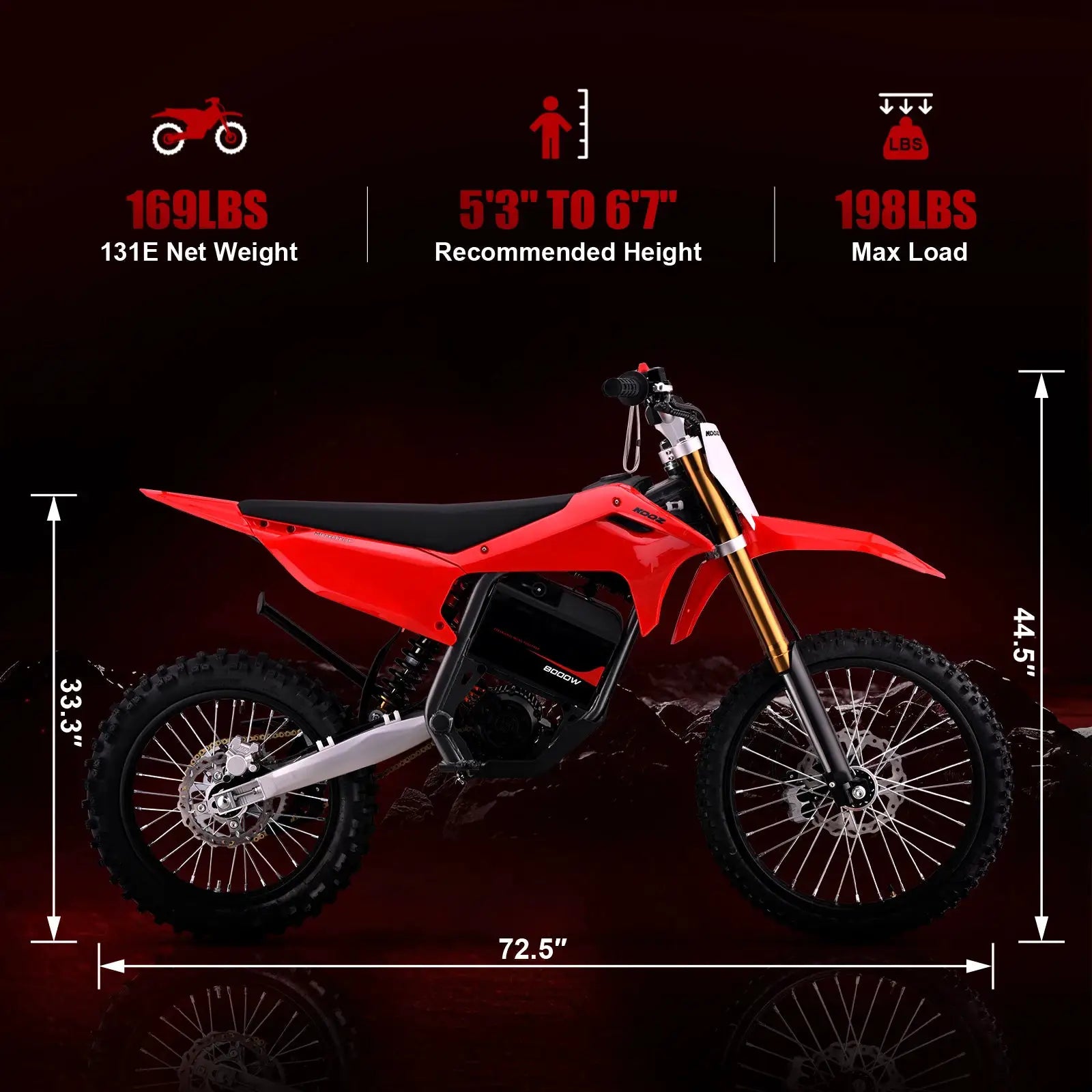 KOOZ HP131E-L 72V 8000W Pro Electric Dirt Bike for Adults,3 Speed Modes Electric Motorcycle Up to 56 MPH with 19"/16" Tires. by Beastly Survival Outlet