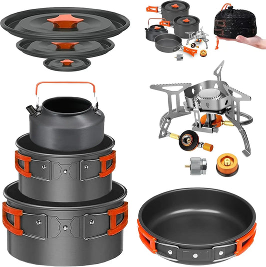 All In One Camping Cookware Mess Kit With Stove And Pots Set