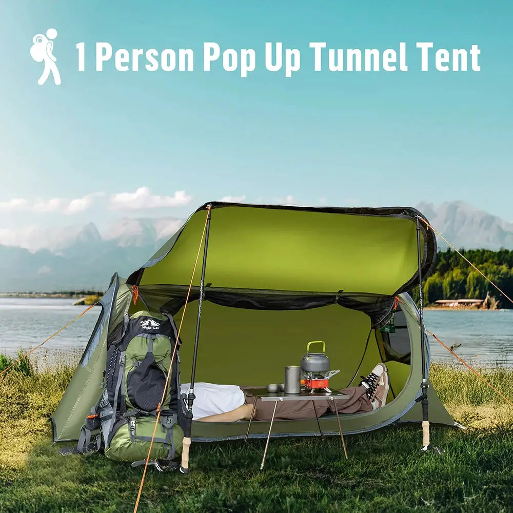 Night Cat Pop-up Camping Tent: 1 Person Tent Waterproof Instant Easy Setup Tunnel Tent Fits for Camping Cot (Excluded) by Beastly Survival Outlet