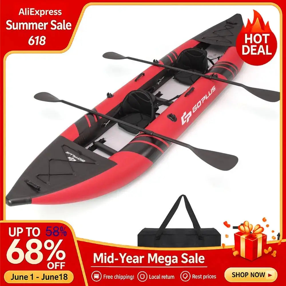 Tandem Inflatable Kayak, 12.5FT 2Person Kayak For Adults W 507 LBS Weight Capacity, 2 Aluminium Oars, Padded Seat, 2 Fins,Custom by Beastly Survival Outlet