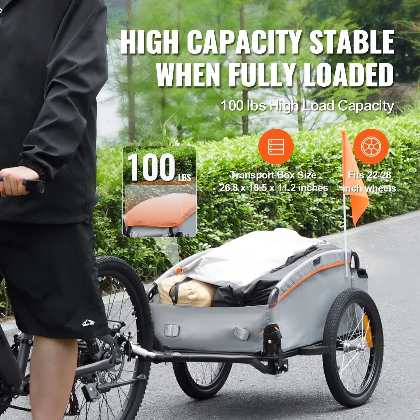 SucceBuy 100lbs Bike Cargo Trailer Foldable Bicycle Wagon Cart with Waterproof Cover & Safe Reflectors Fits 22"-28" Bike Wheel by Beastly Survival Outlet