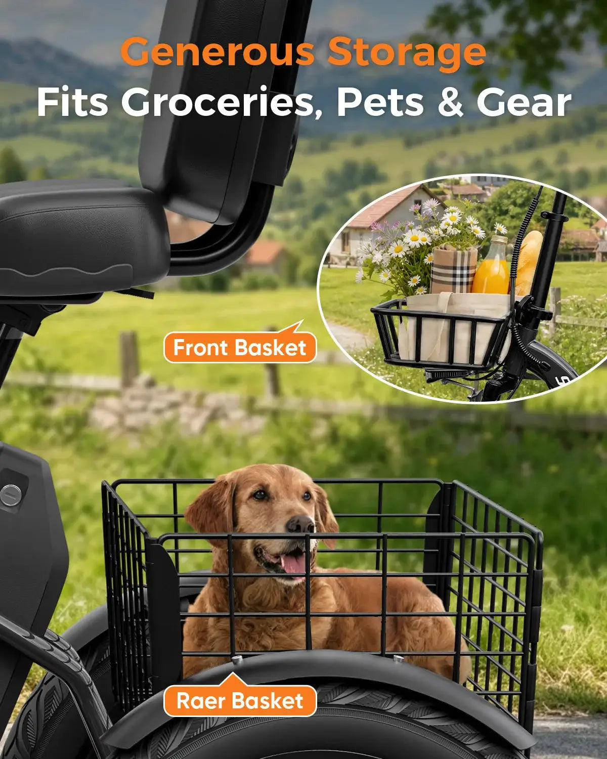 Spacewalk 1200W Peak Electric Trike for Adults, 48V 15Ah Battery 3 Wheel Electric Bike with 60 Miles Range, 18×3.0 Fat Tires, Dual Disc Brakes, Rear Cargo Basket, Adjustable Comfort Seat, Folding E Tricycle for Seniors-Black by Beastly Survival Outlet