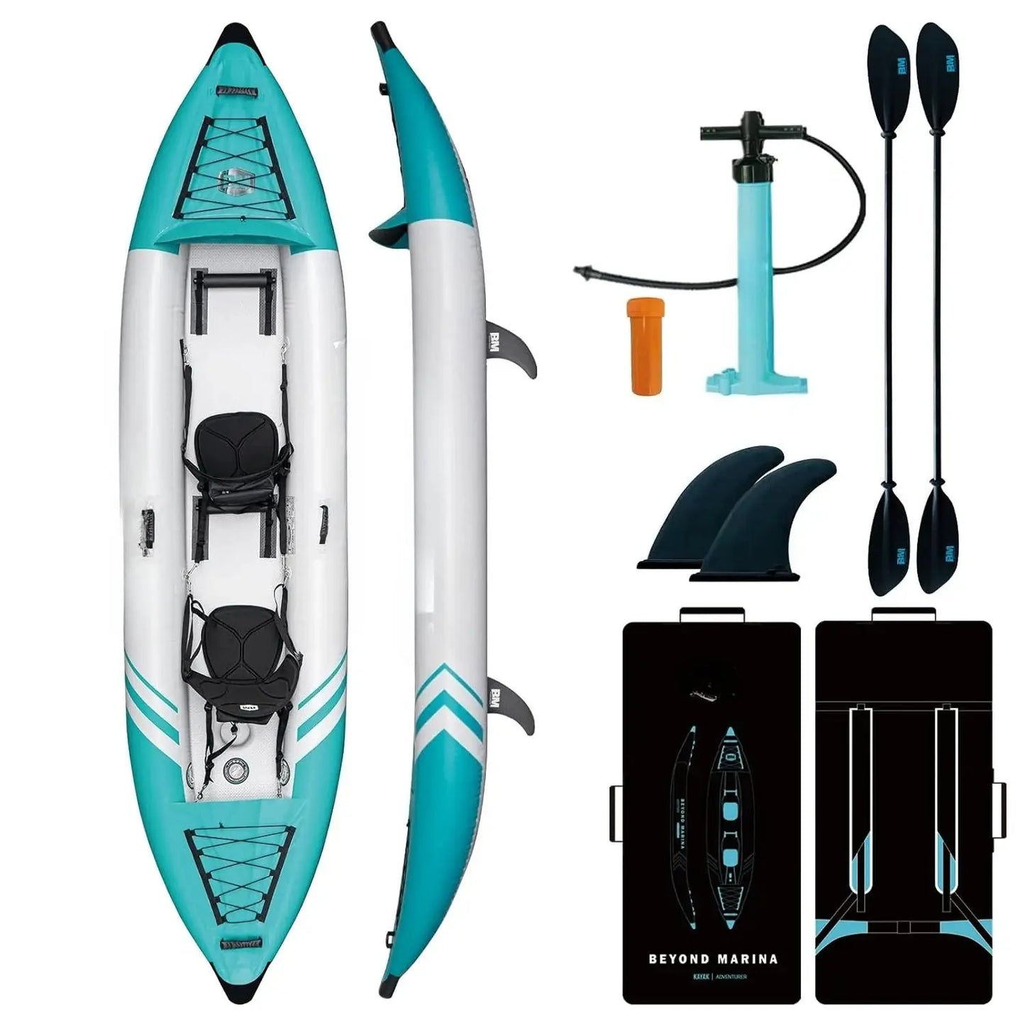 Inflatable Kayak 2 Person Adult - Tandem Kayak with Drop Stitch Floor, Touring Kayak with Aluminum Paddles, Seats,, Customized by Beastly Survival Outlet