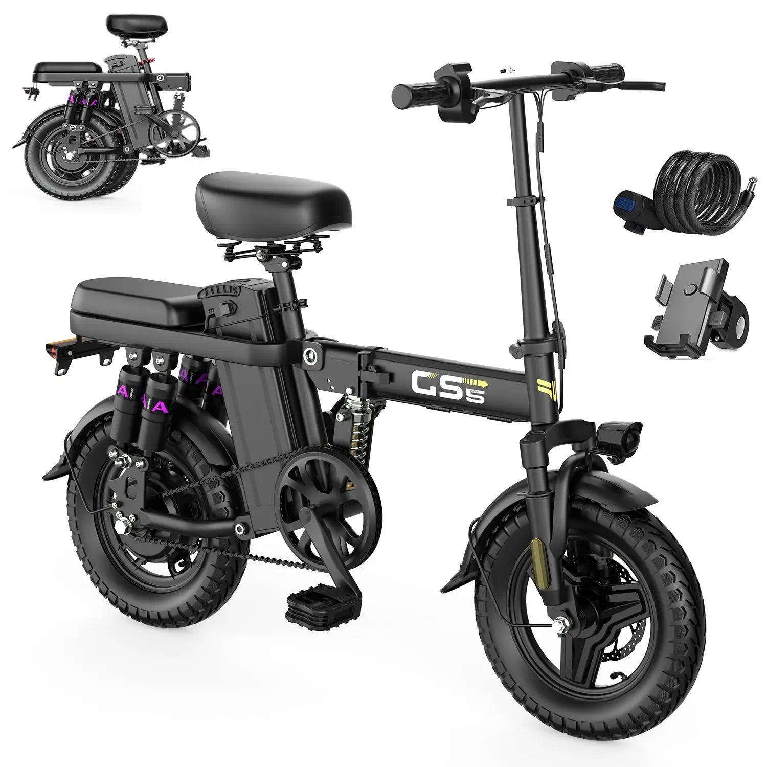 700W Folding Electric Bike, 32 Miles Range & 20 MPH for Commuting, 14" Puncture-Proof Tires, Compact & Portable Outdoor E-Bike by Beastly Survival Outlet