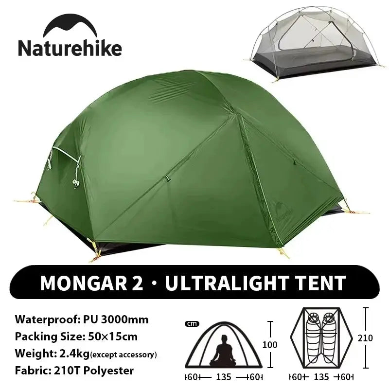 Naturehike Mongar 2 Person Backpacking Tent 210T Ultralight Travel Tent Waterproof Hiking Survival Outdoor Camping Tent by Beastly Survival Outlet