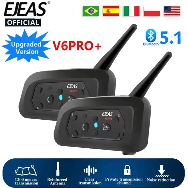 EJEAS V6 PRO+ Motorcycle Intercom Helmet Bluetooth Headset 6 Riders 800m Communicator Waterproof V5.1 Music Player Interphone by Beastly Survival Outlet