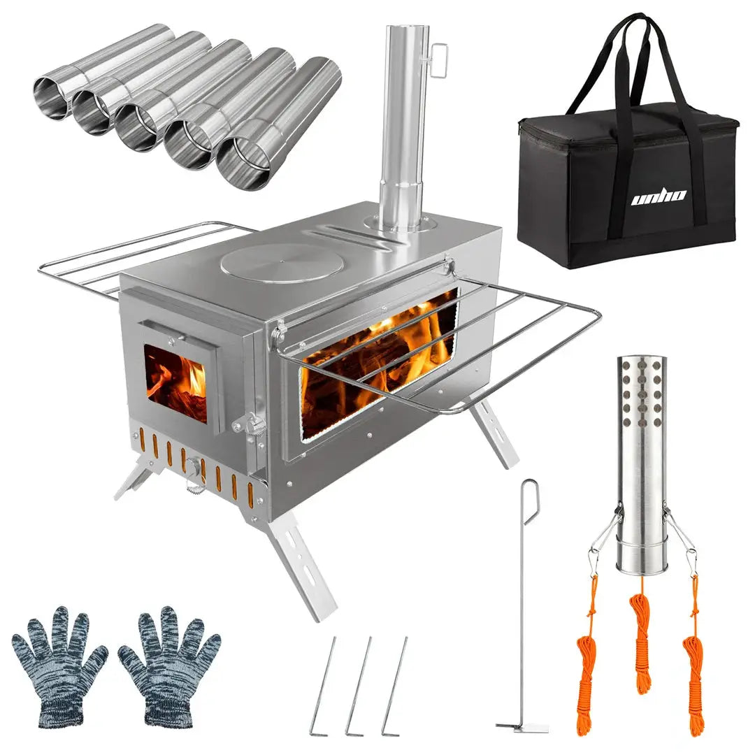 Portable Wood Burning Stove With Six Stainless Chimney Pipes by Beastly Survival Outlet