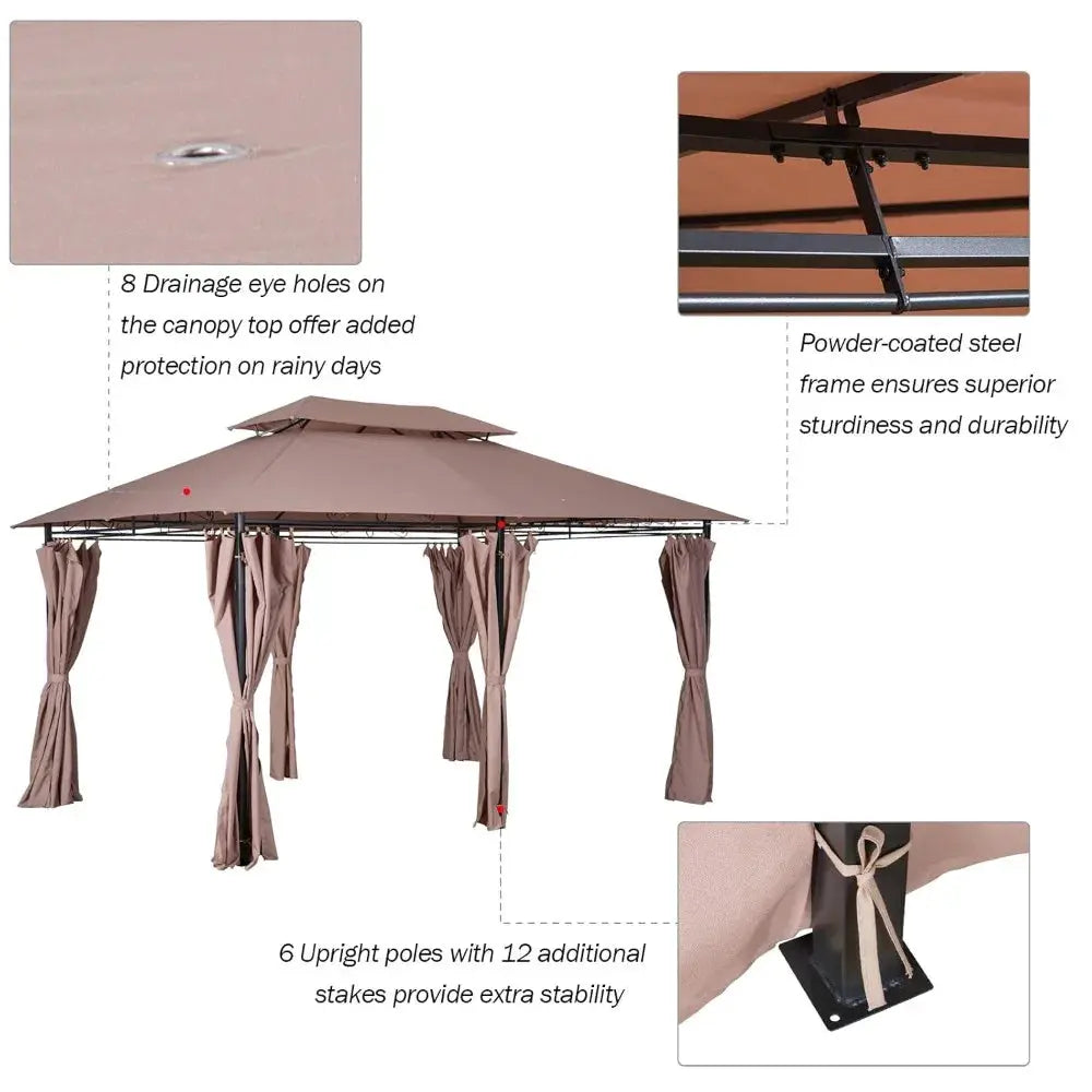 10x13 Patio Gazebo With Curtains Vented Roof And Steel Frame by Beastly Survival Outlet