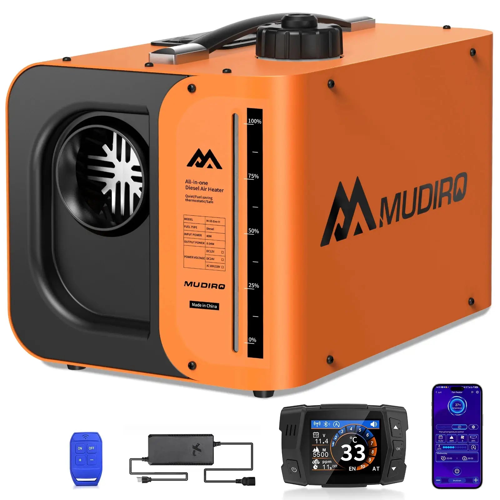 Mudiro 8KW Diesel Heater 12V 24V 240V With CO Protection TFT by Beastly Survival Outlet