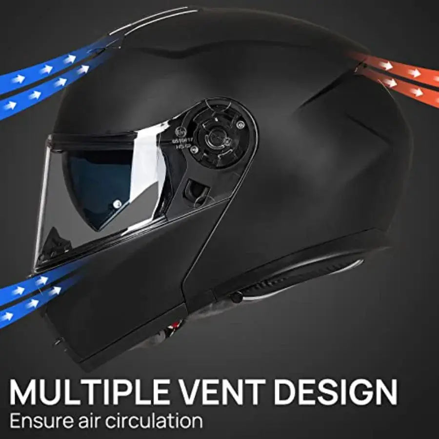 Adult Motorcycle Modular Full Face Helmet for Urban Riding ABS Plastic Matte Black Flip-up Dual Visor Design with Enhanced Vent by Beastly Survival Outlet