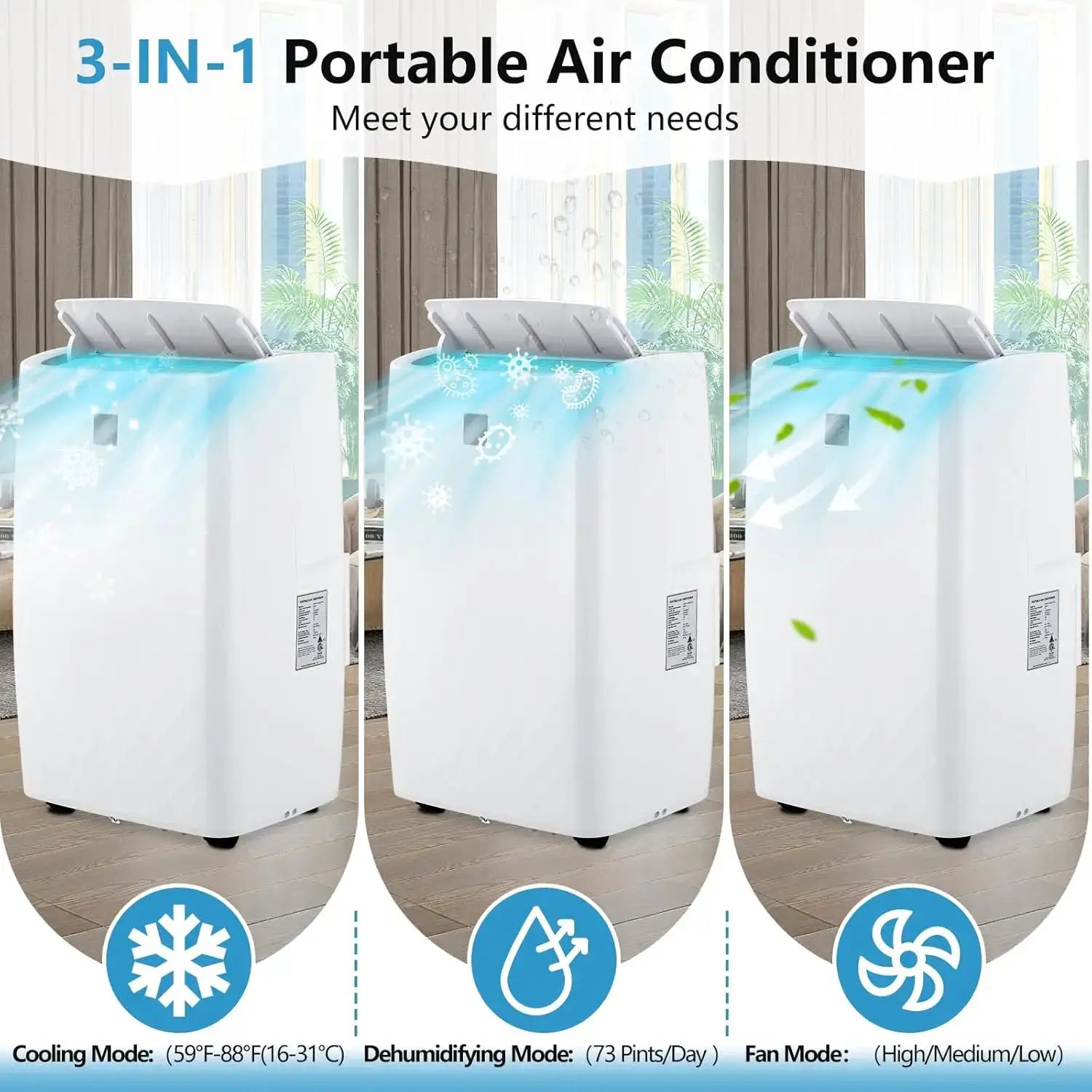 14000 BTU Portable Air Conditioners, Cooling, Fan & Dry 3 Modes,Portable AC Units for Rooms with Installation Kits, 24H Timer by Beastly Survival Outlet