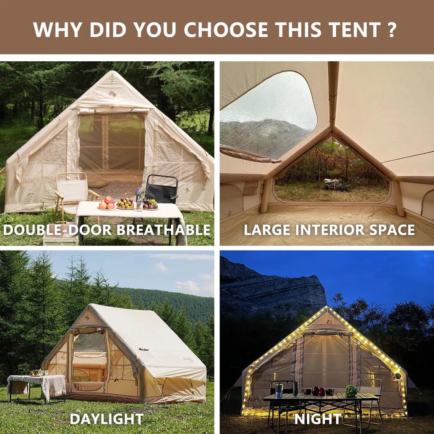 PAKICETUS Inflatable Tent With Skylight, Quick Setup Blow Up Tents With Pump, 4-6 PersonOutdoor Family Luxury Tent by Beastly Survival Outlet
