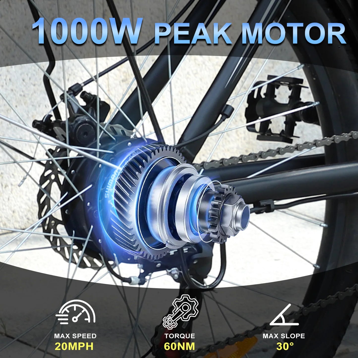 1000W Peak 48V Electric Mountain Bike With Removable Battery