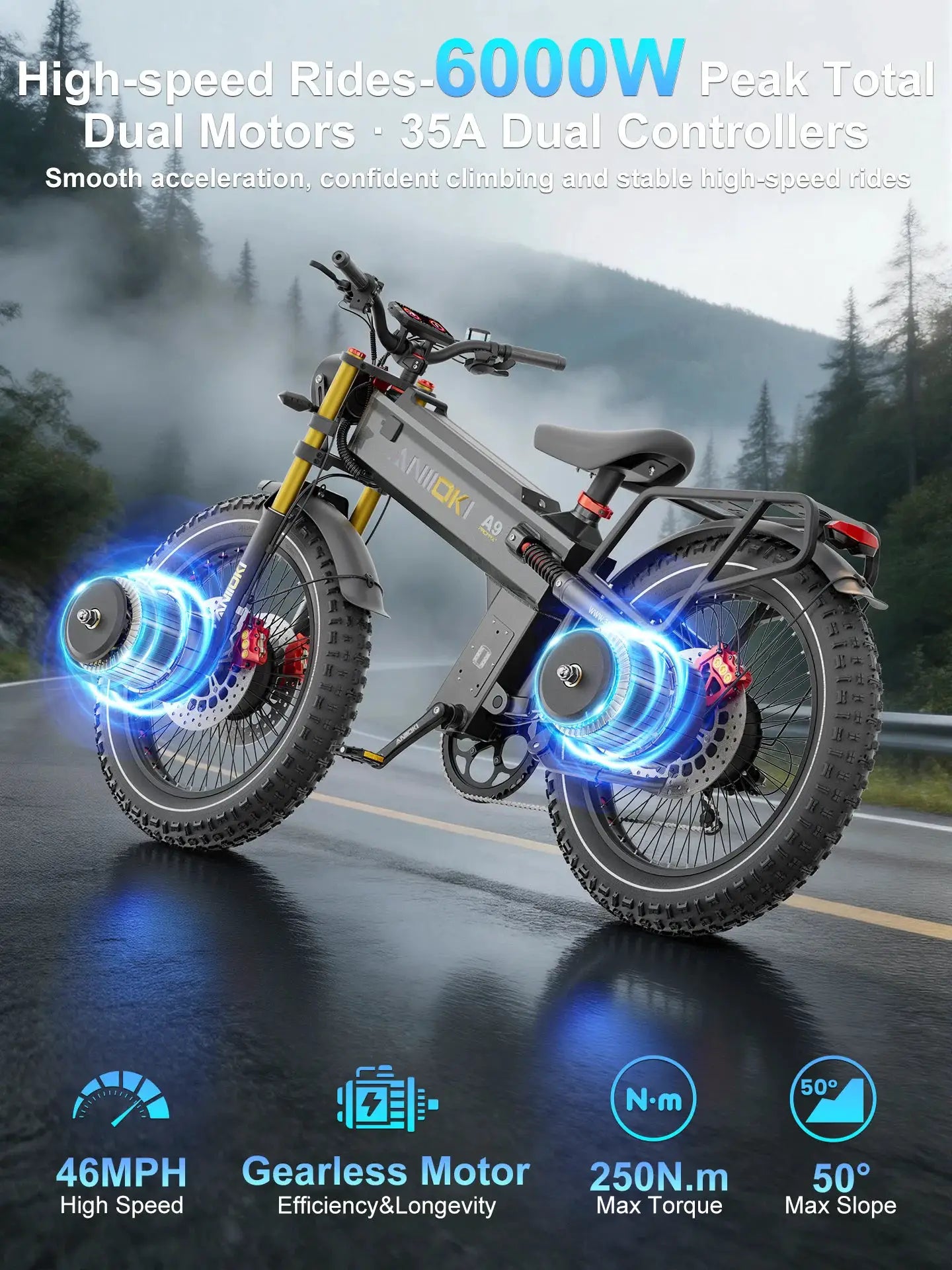 ANIIOKI ebike 6000W 60V Dual Motors electric bike aniioki a9 pro max electric bike adults 45mph aniioki ebike Suspension AirFork by Beastly Survival Outlet