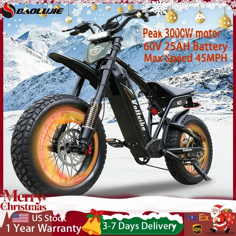 BAOLUJIE Moto Electric Bicycle Peak 1500/3000/5000W 48V/52V/60V Battery 35-45MPH Electric Bike E-Bike Adult Electric Motorcycle by Beastly Survival Outlet