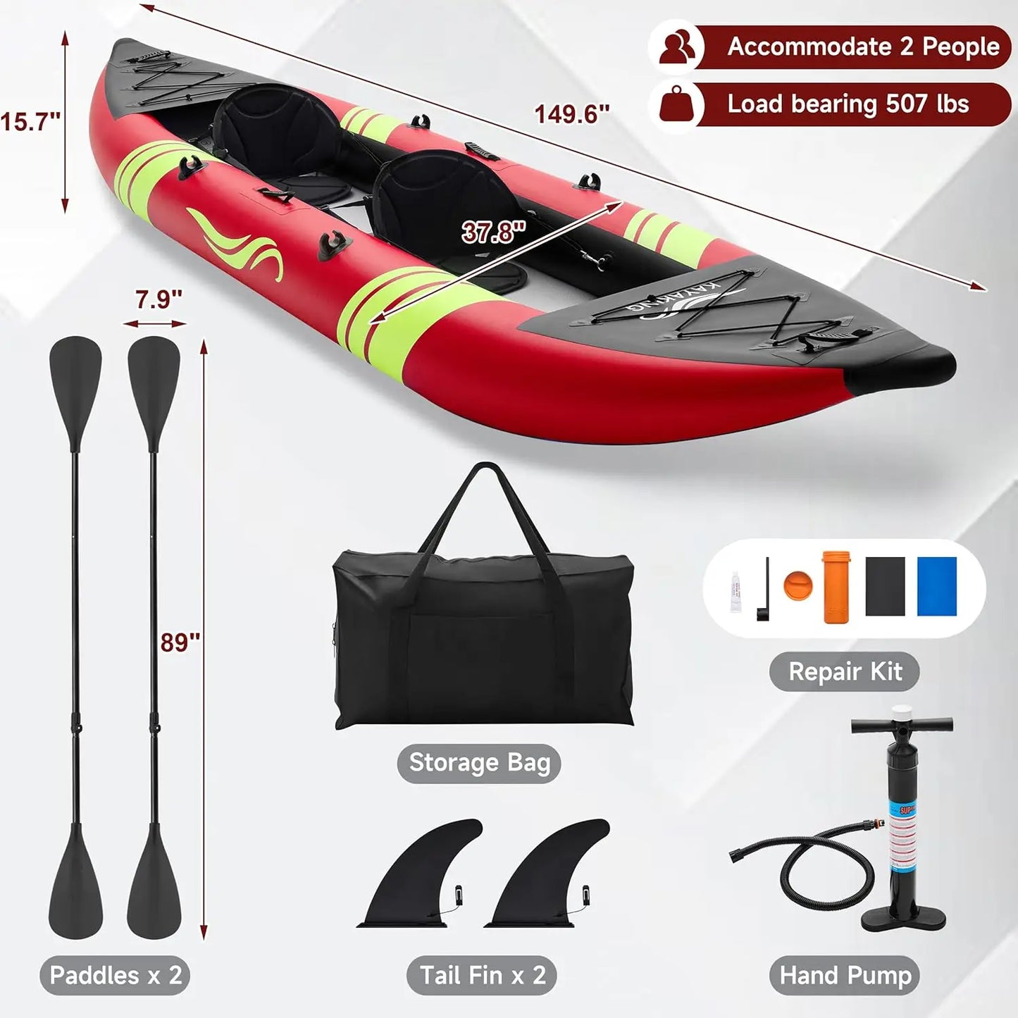 Two Person Inflatable Kayak With Luminous Strips And Pump XL