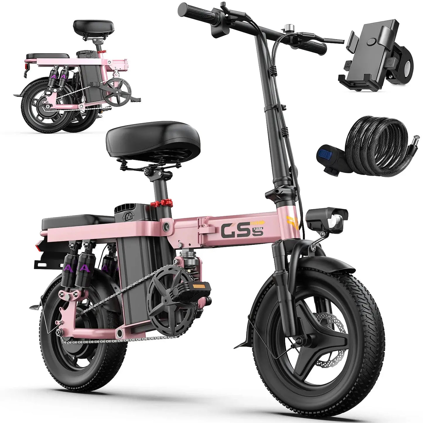 UPlee GS5 48V 15AH Battery EBike,20+MPH,740W Folding Electric Bike,20 Miles Max Range Electric Bike for Adults, 14" Fat Tire by Beastly Survival Outlet