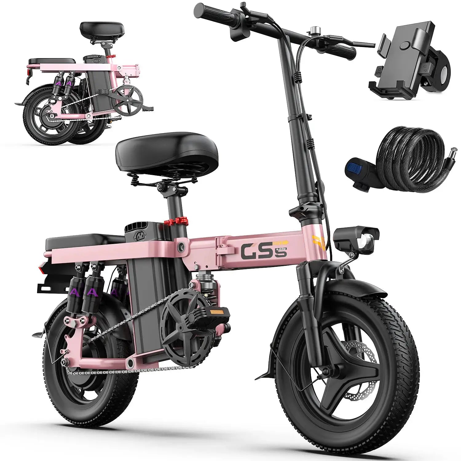 UPlee GS5 48V 15AH Battery EBike,20+MPH,740W Folding Electric Bike,20 Miles Max Range Electric Bike for Adults, 14" Fat Tire by Beastly Survival Outlet