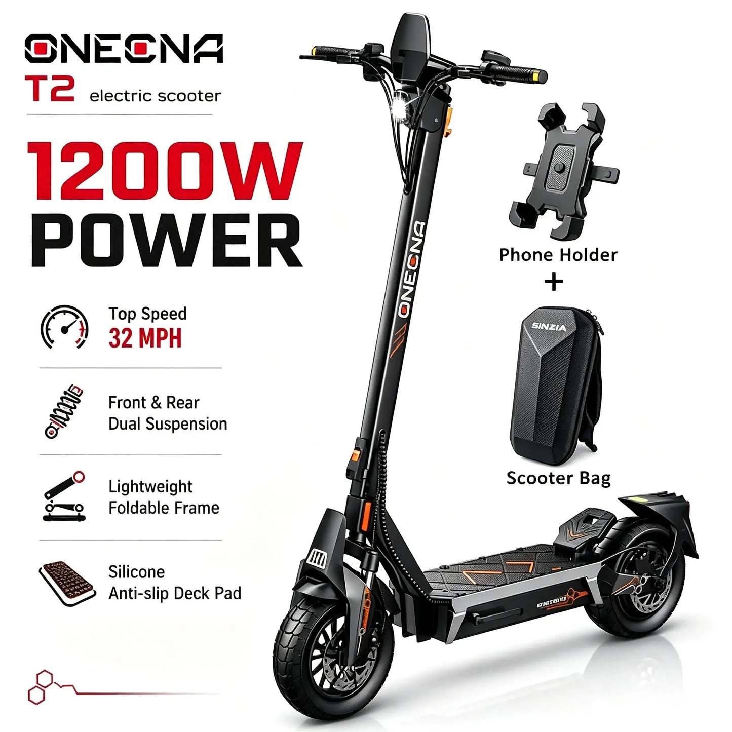 ONECNA NEW GT9 GT8 GT7 Adult Electric Scooter, 5600W/7000W Dual Motors, Maximum Speed up to 45 50 55 MPH, Equipped with 60V 33Ah/38Ah Battery, Maximum Speed up to 50/55 MPH, Large Display Screen, 11 Inch/12 inch Tubeless Tire by Beastly Survival Outlet
