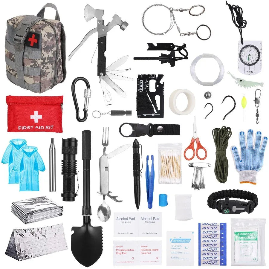125 Pcs Survival Kit Emergency Gear First Aid Camping