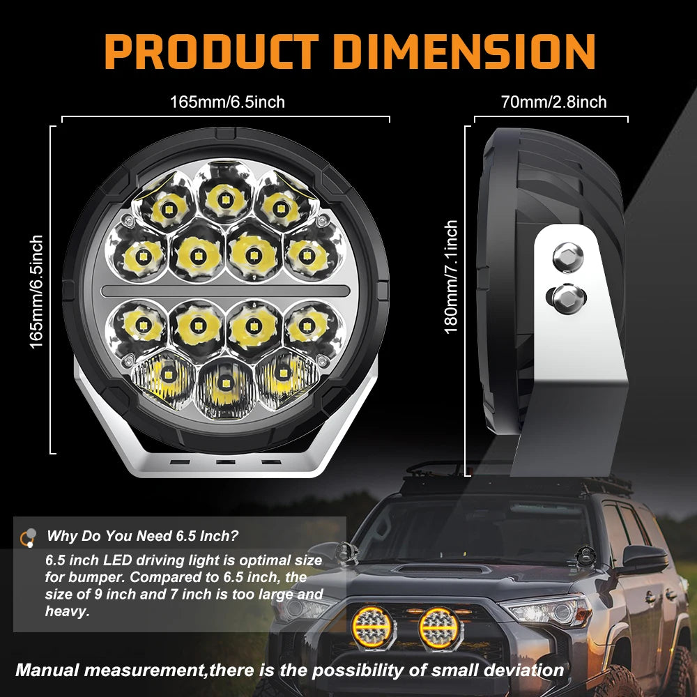 Co Light Six Point Five Inch Led Offroad Driving Lights White Amber Drl Spot Flood Combo 60000lm For 4x4