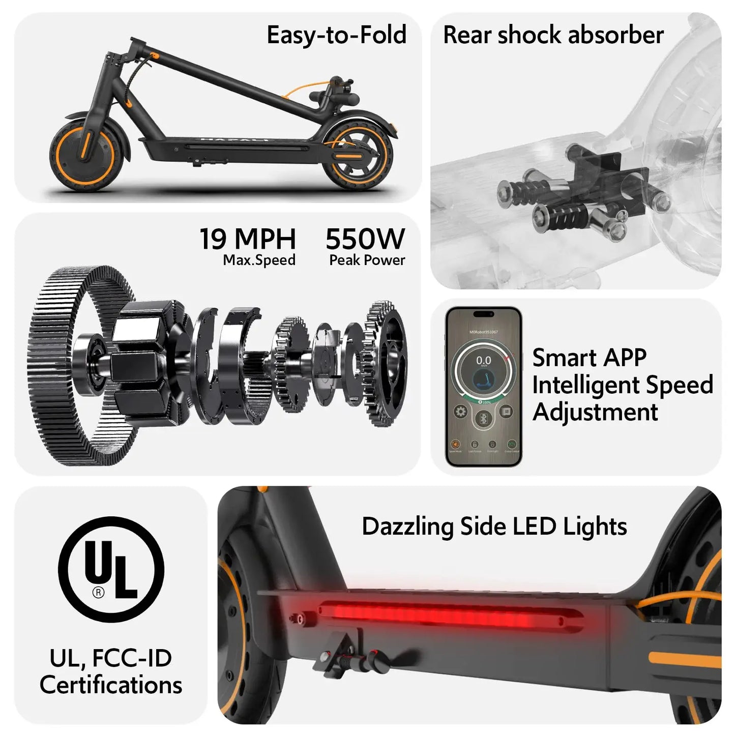 Electric Scooter for Adults, 550W Peak Motor & 19-Mile Range, 360° Lighting, Foldable E-Scooter with App Control by Beastly Survival Outlet