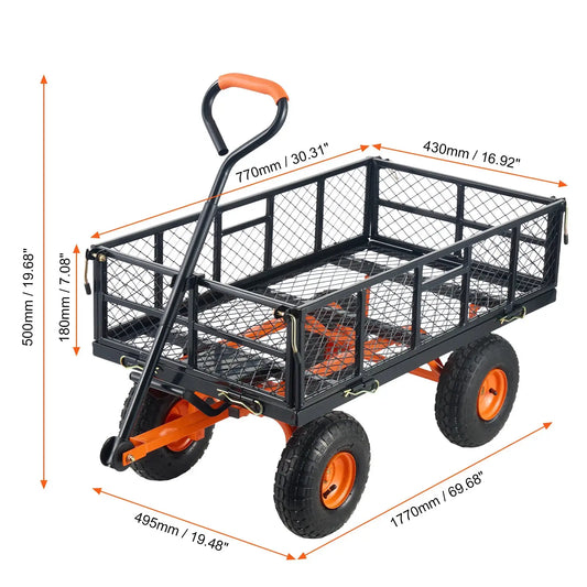 SucceBuy Garden Cart Sturdy Metal Utility Wagon with Simple Assembly Versatile Dump Cart Wheelbarrow with 400/880lbs Capacity by Beastly Survival Outlet