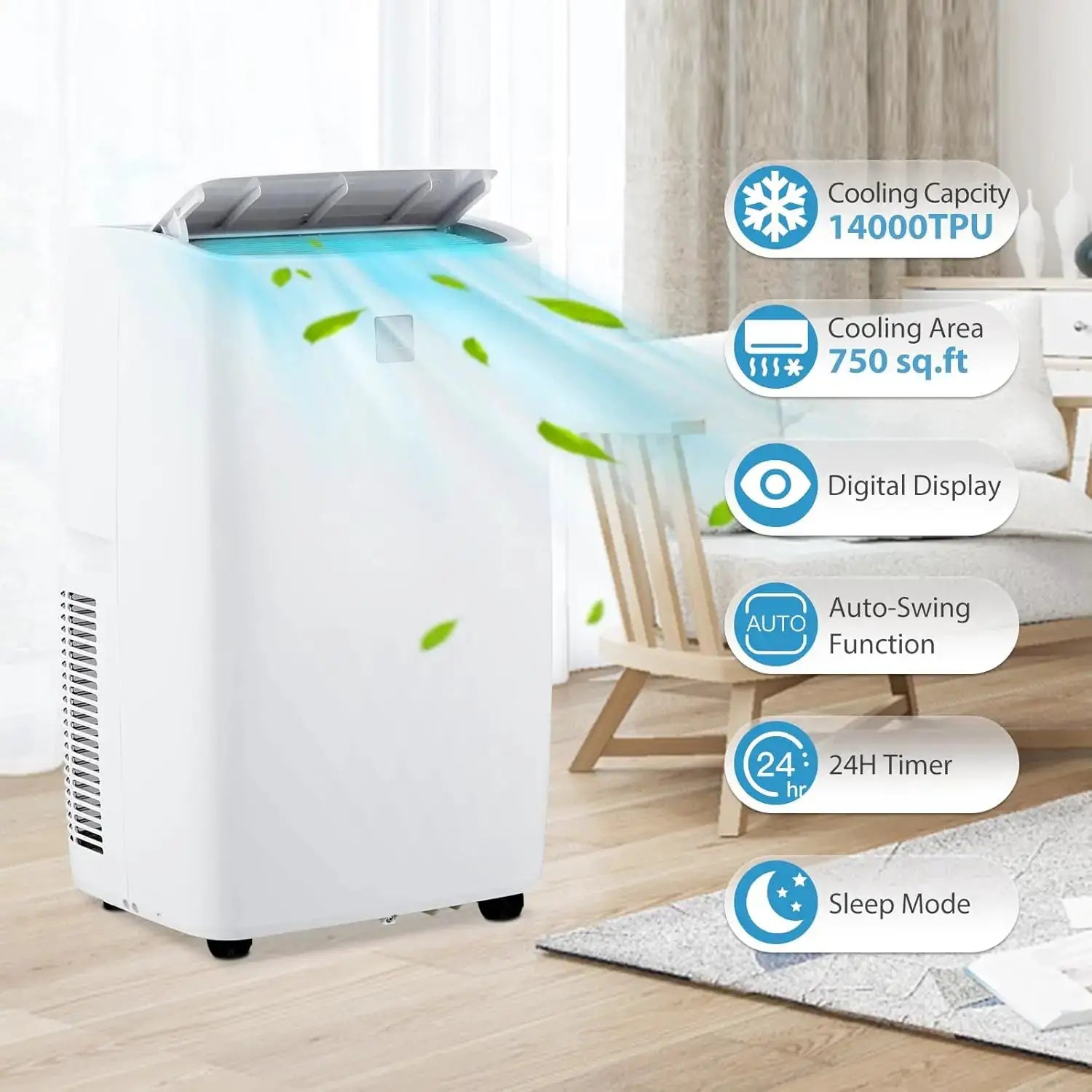 14000 BTU Portable Air Conditioners, Cooling, Fan & Dry 3 Modes,Portable AC Units for Rooms with Installation Kits, 24H Timer by Beastly Survival Outlet