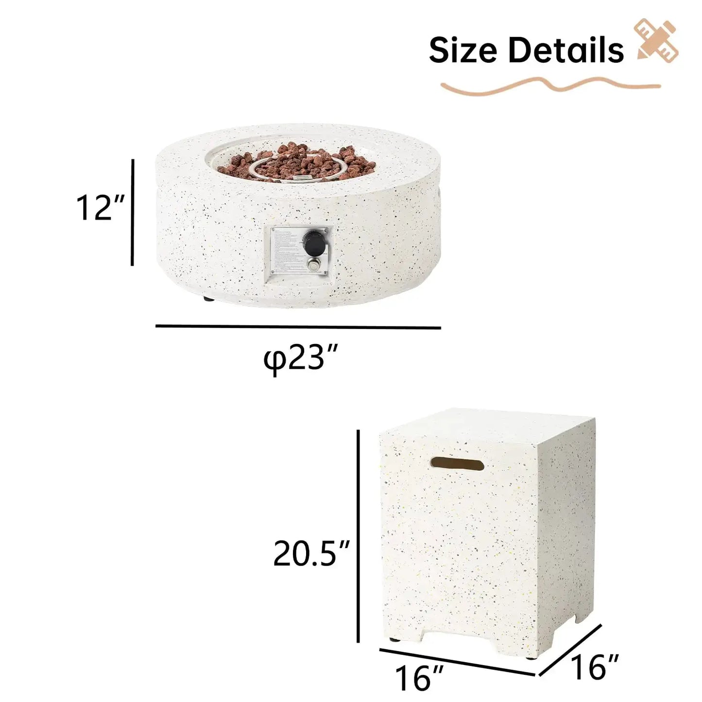 40000 BTU 28in Concrete Propane Fire Pit Table Smokeless Outside with Cover Lava Rocks Garden Deck Backyard, Customized by Beastly Survival Outlet