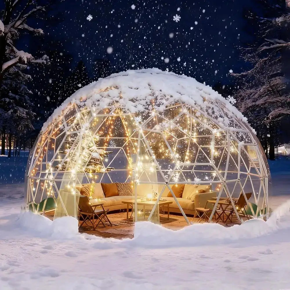 12-Foot Geodesic PVC Dome Tent, Waterproof Outdoor Bubble House with 2 10M Light Strings for Garden, Patio, Events,Customized by Beastly Survival Outlet