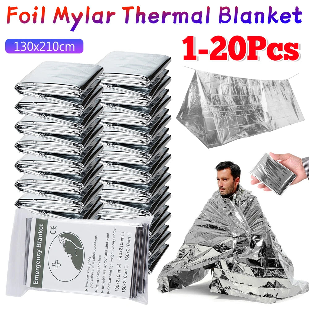 1-20pcs Emergency Mylar Thermal Blanket Foil Space Blanket Designed for NASA Body Warmer Outdoor First Aid Camping Hiking Travel by Beastly Survival Outlet