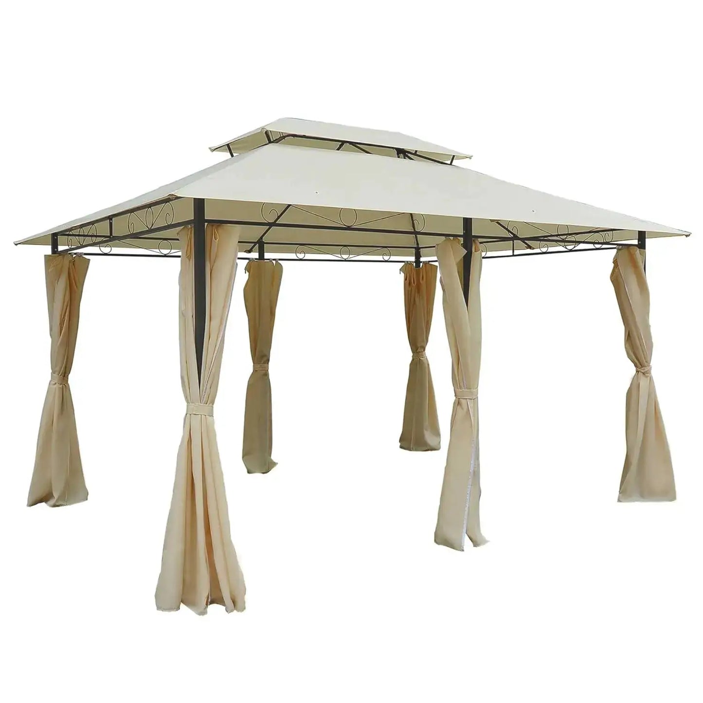 10x13 Patio Gazebo With Curtains Vented Roof And Steel Frame by Beastly Survival Outlet