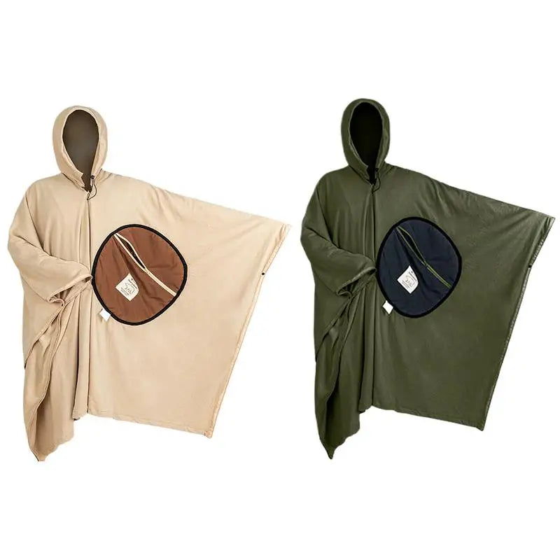Wearable Sleeping Bag Poncho For Camping Hooded Fleece Blanket Warmth Cotton Filling Adult Standard Length 1.8m
