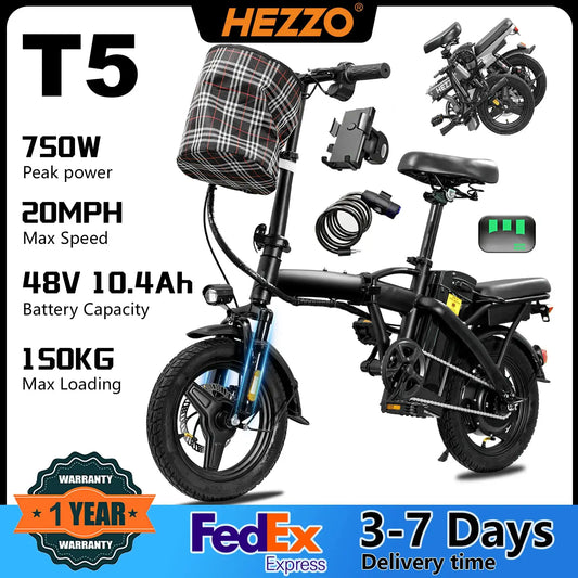T5 Lightweight Folding Electric Bike for Adults 48V 750W Peak Power 20MPH 18-22 Miles Range 14Inch Disc Brake Commuter E-bike by Beastly Survival Outlet