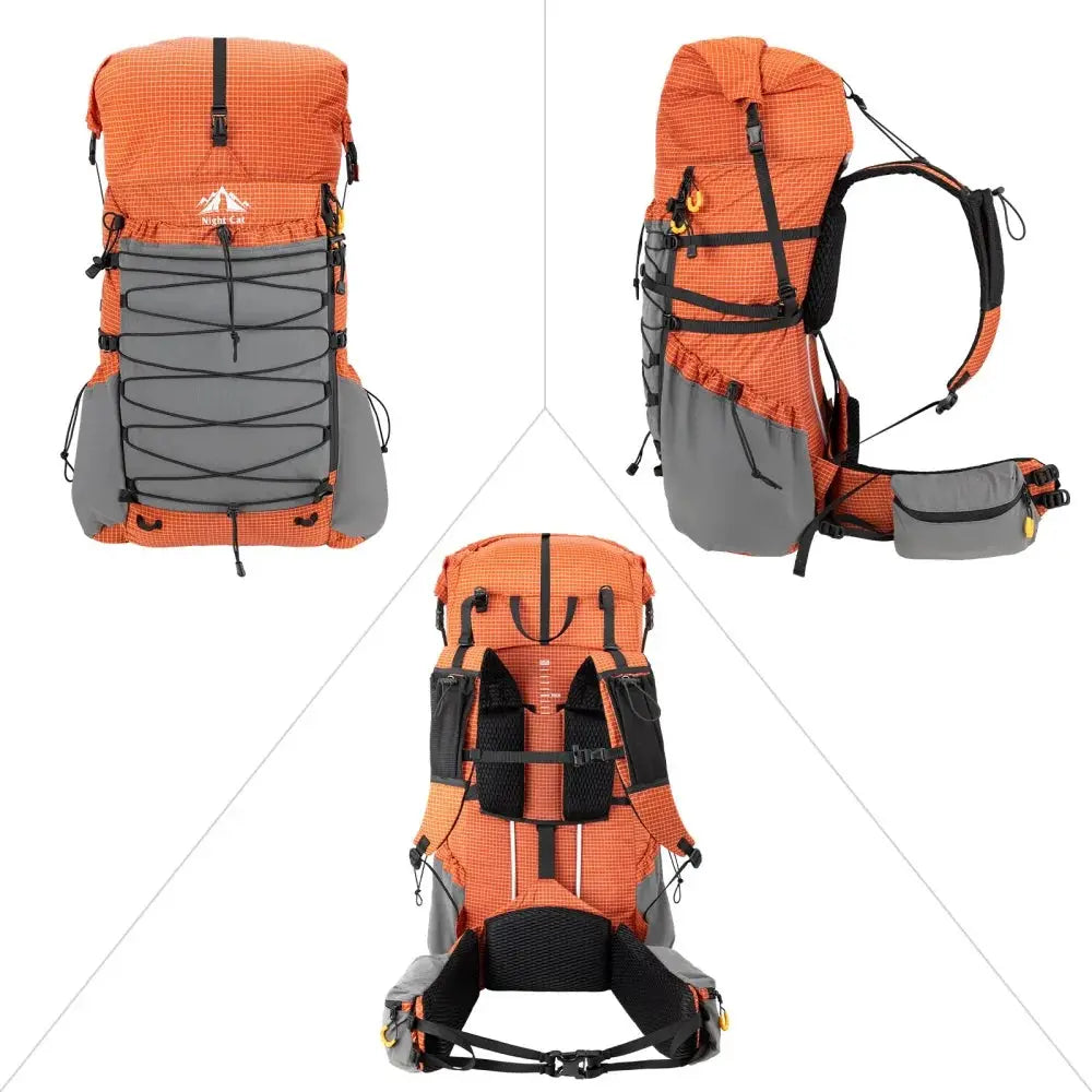 Night Cat Internal-frame Hiking Backpcack: 50L / 60L / 70L Roll Top Lightweight Travel Backpack with Rain Cover for Men Women Hiking Camping Backpacking by Beastly Survival Outlet
