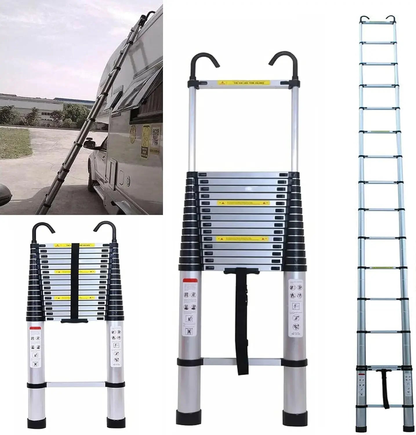 20ft Telescoping Aluminum Ladder With Hooks Collapsible Plus