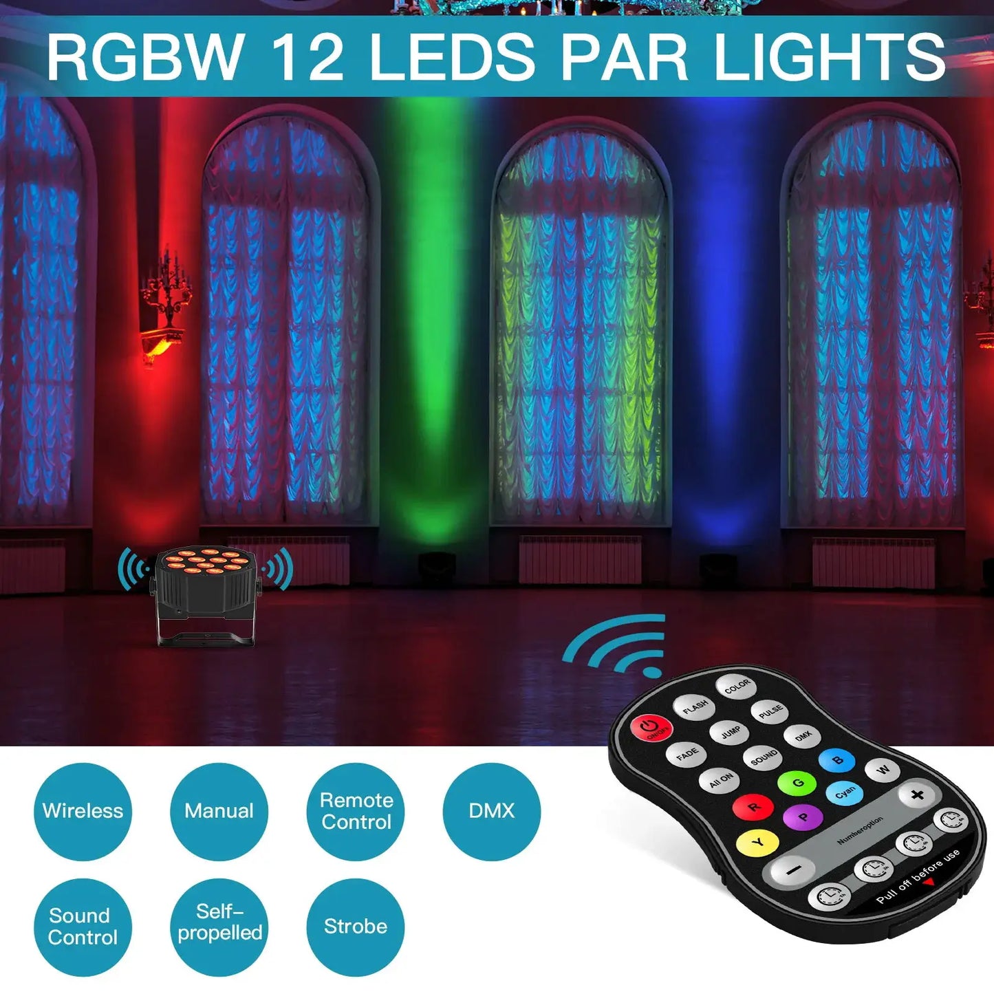 U'King 8PCS Battery LED Par Light RGBW Stage Flat Strobe Light Par Light Effect DJ Disco Party Holiday Bar Wedding Birthday by Beastly Survival Outlet