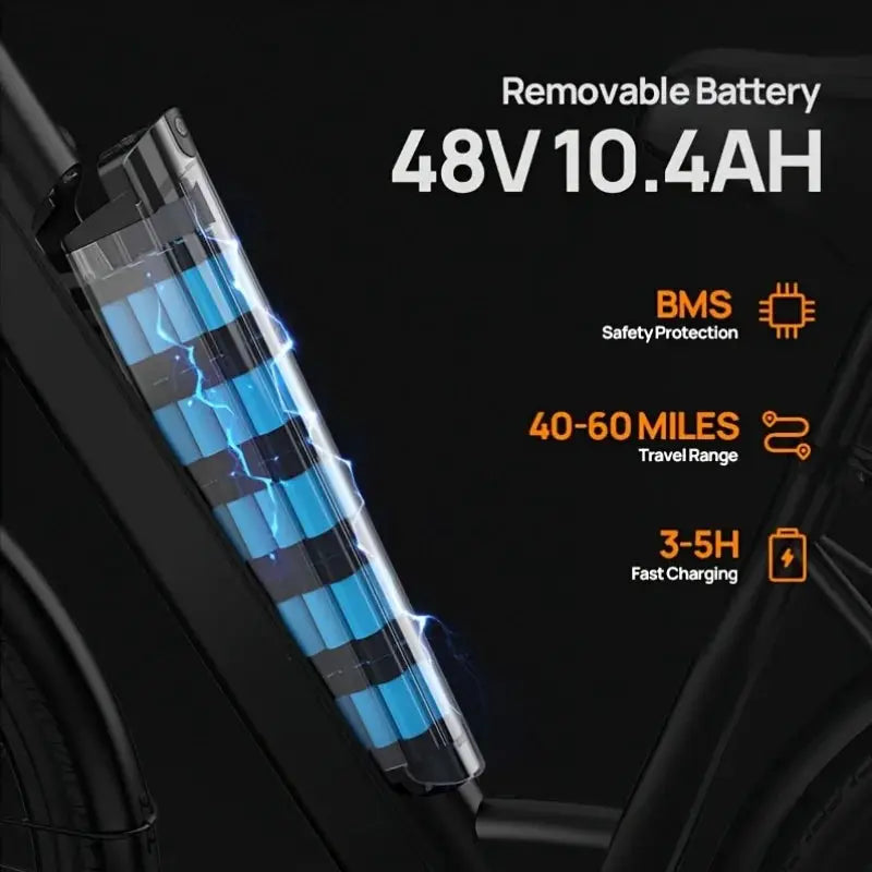 Peak 750W E26 Electric Bike for Adults | 48V 10.4Ah Removable Battery, Top Speed 20MPH, 26''X2" Standard Tire, 7-Speeds by Beastly Survival Outlet