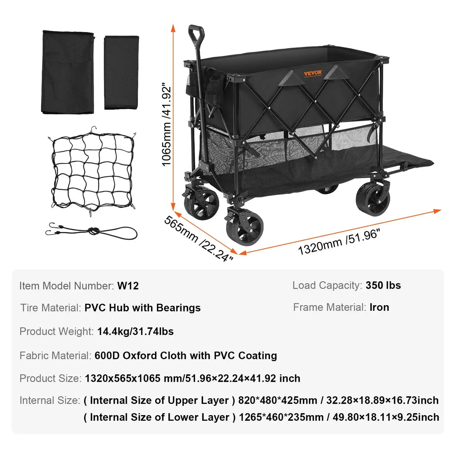 SucceBuy Collapsible Folding Wagon Beach Wagon Cart with All-Terrain Wheels Drink Holder Sport Wagon for Camping Shopping Garden by Beastly Survival Outlet