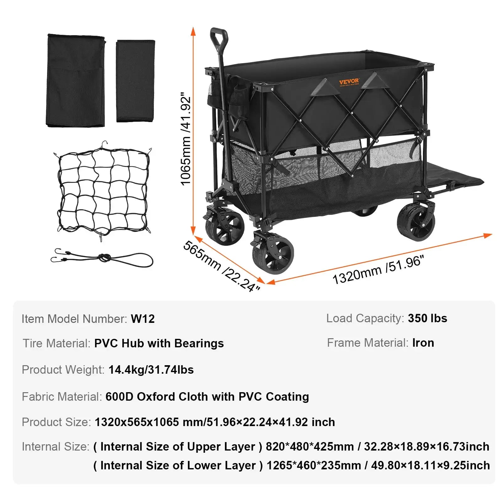 SucceBuy Collapsible Folding Wagon Beach Wagon Cart with All-Terrain Wheels Drink Holder Sport Wagon for Camping Shopping Garden by Beastly Survival Outlet