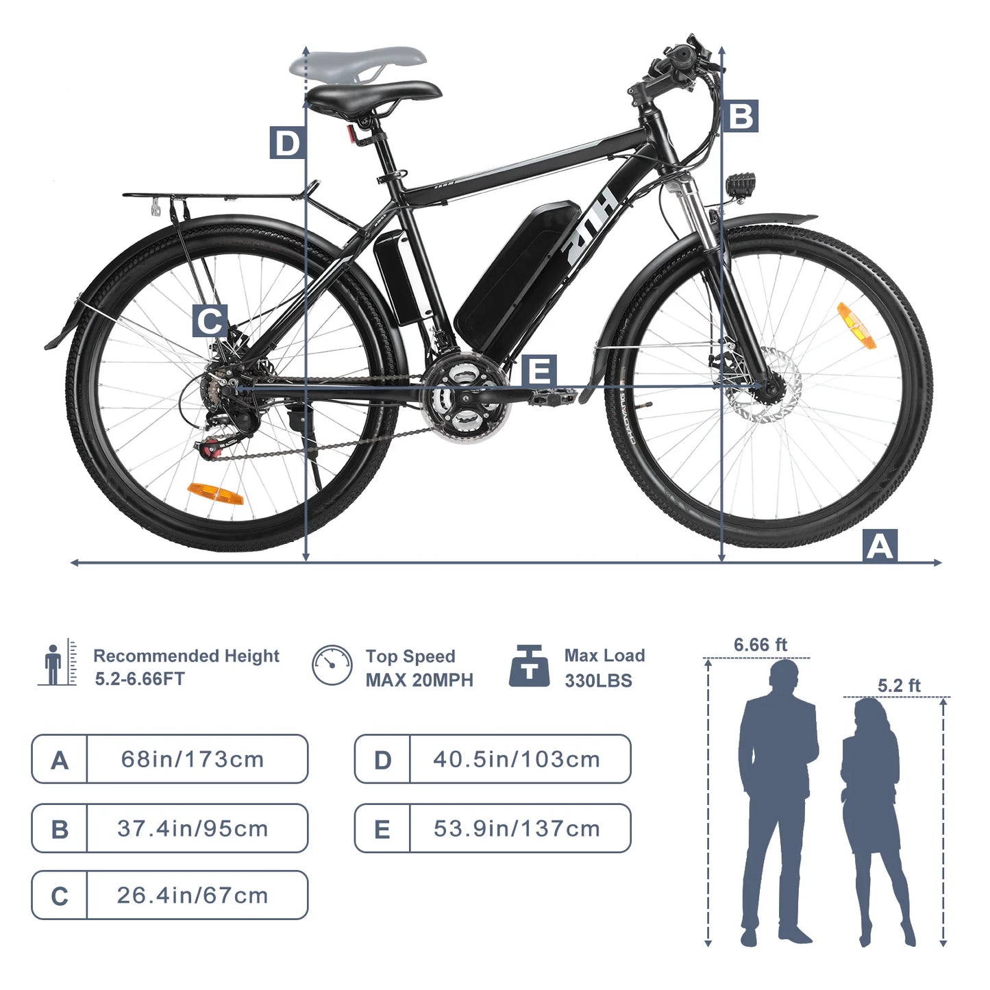 1000W Peak 48V Electric Mountain Bike With Removable Battery