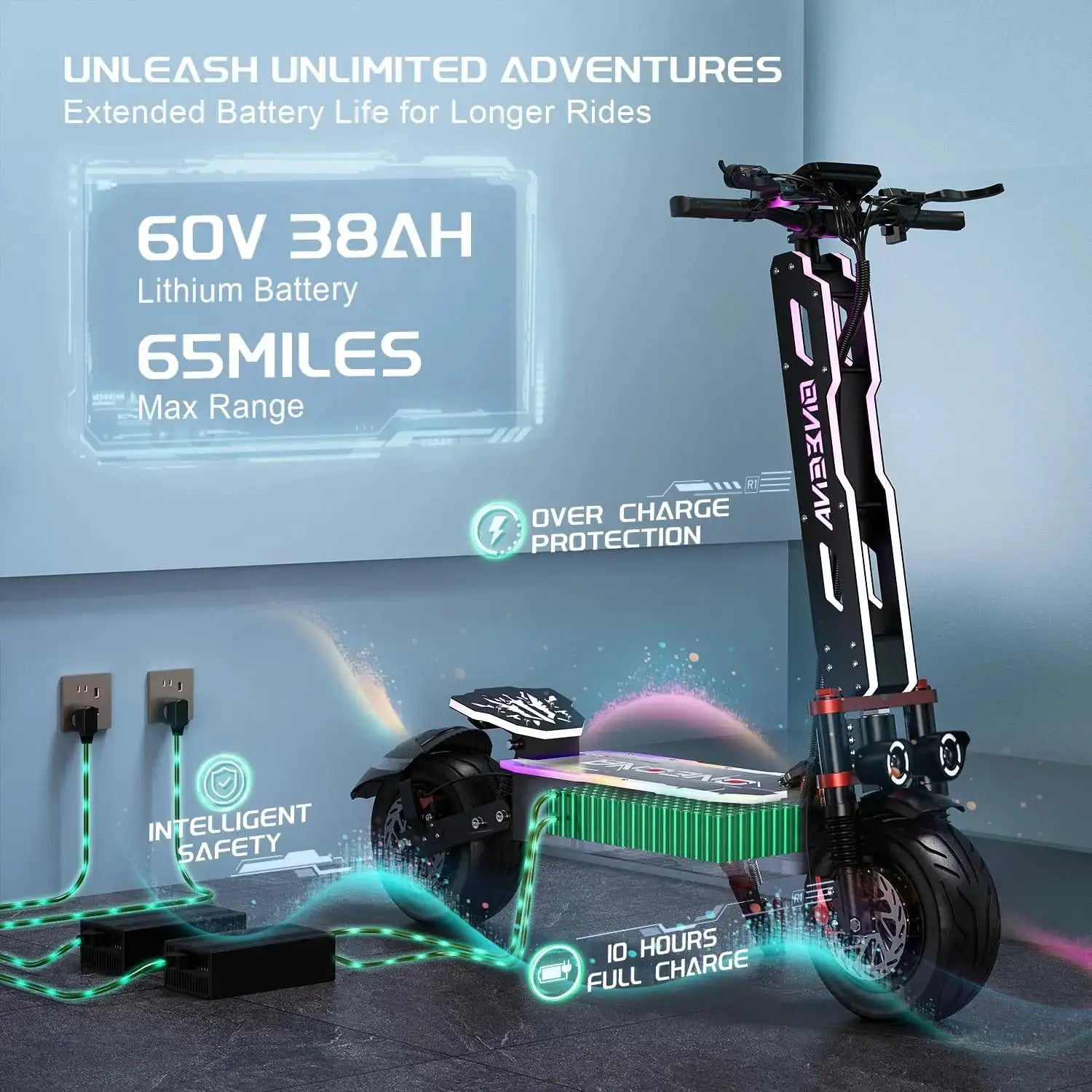 ONECNA NEW GT9 GT8 GT7 Adult Electric Scooter, 5600W/7000W Dual Motors, Maximum Speed up to 45 50 55 MPH, Equipped with 60V 33Ah/38Ah Battery, Maximum Speed up to 50/55 MPH, Large Display Screen, 11 Inch/12 inch Tubeless Tire by Beastly Survival Outlet