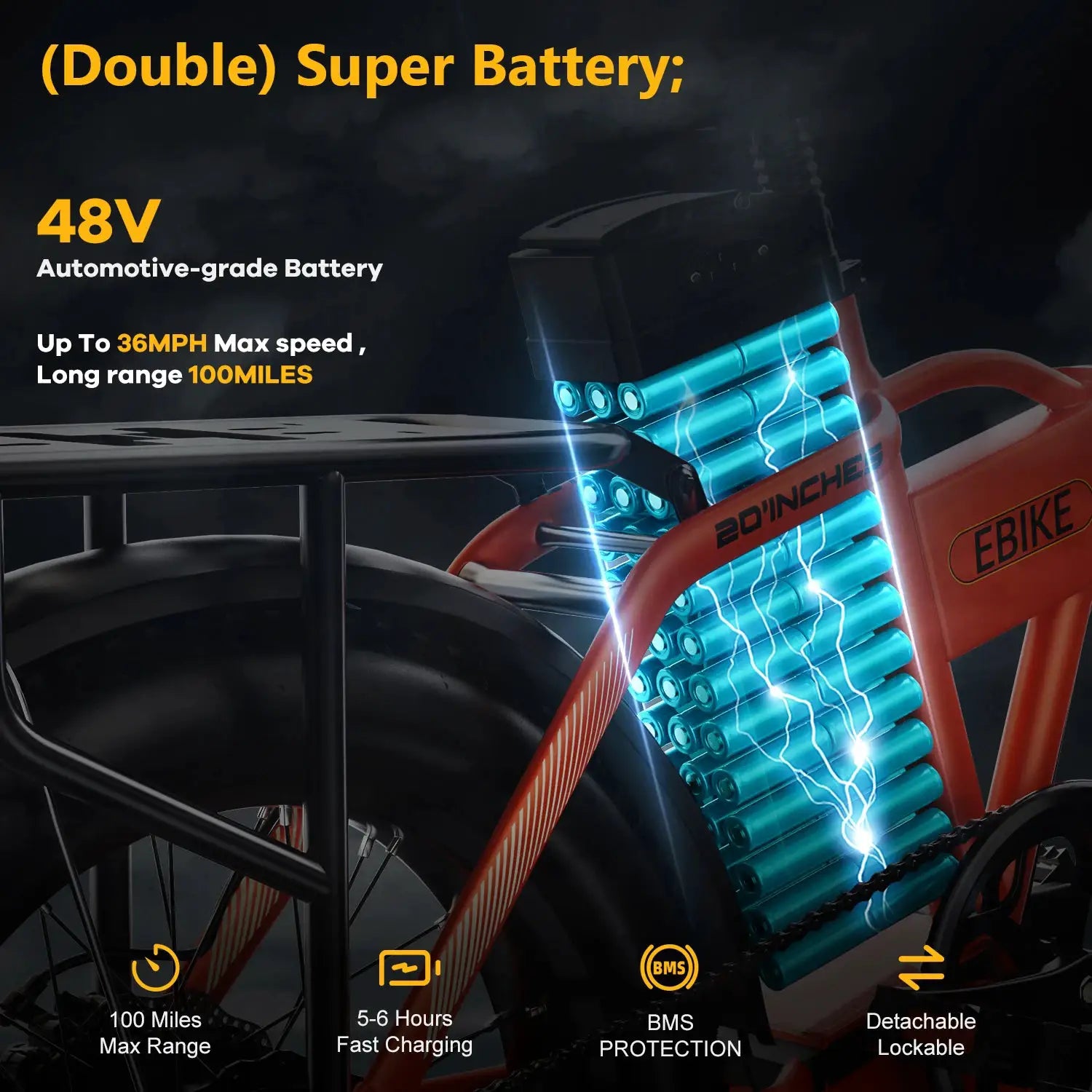 Cybervelo 1000W Peak High-speed Brushless Folding 20 Inch Fat Tire Electric Bike for Adults 48V 20.8Ah/50Ah Removable Battery 80 Miles Range Commuter E-Bicycle EK4 by Beastly Survival Outlet