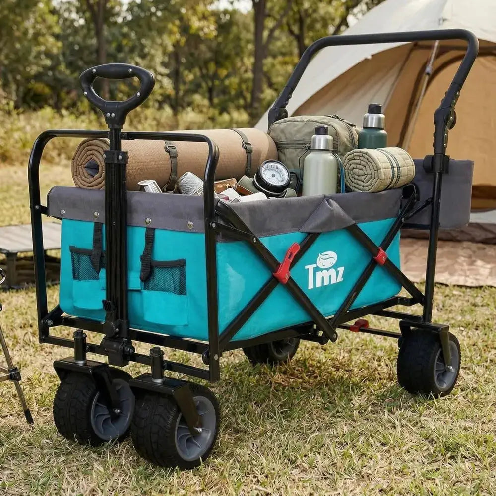 All Terrain Folding Wagon Heavy Duty Utility Cart with Push Handle & Brake for Shopping Camping Outdoor - 265lbs Capacity by Beastly Survival Outlet