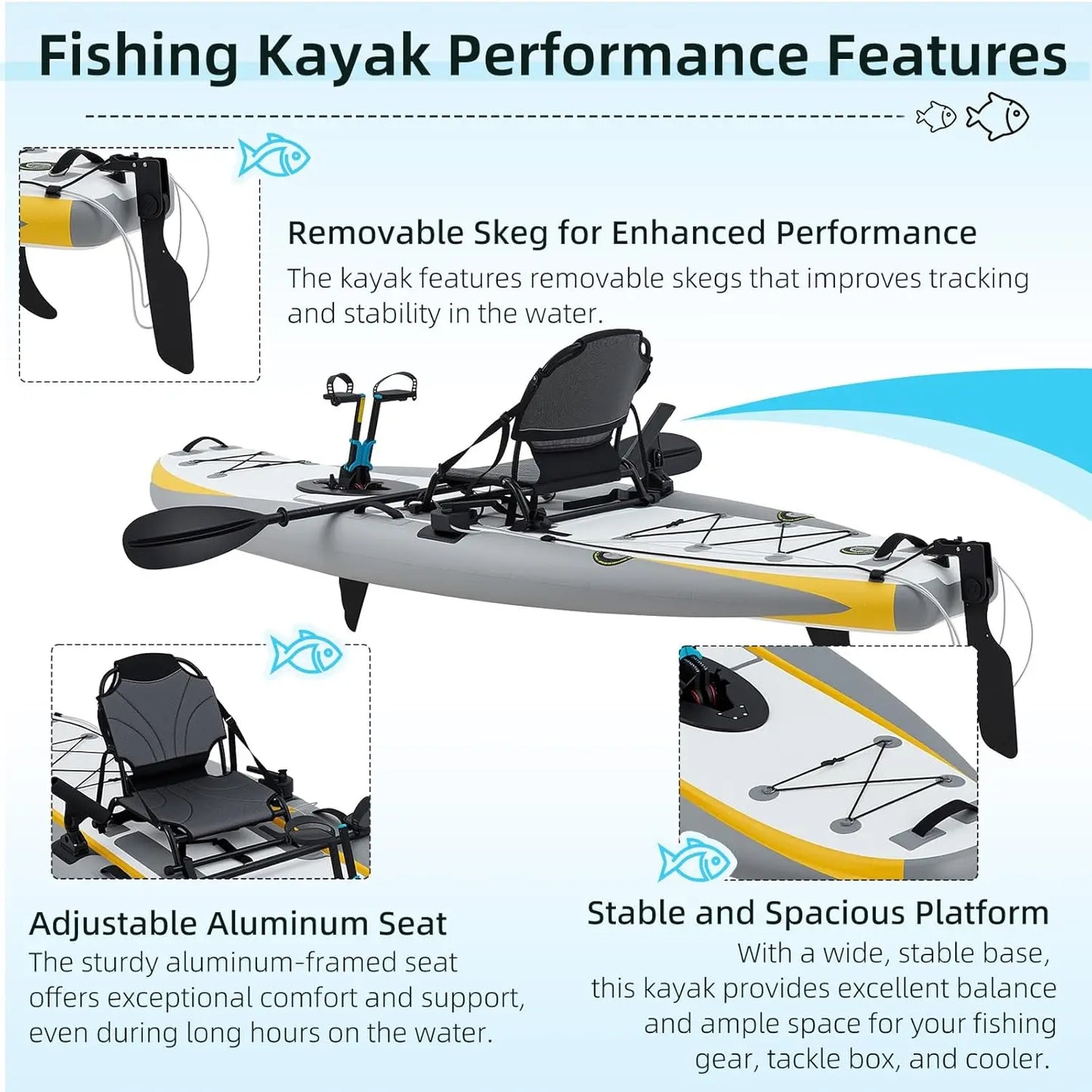Inflatable Pedal Kayak 12ft With Rudder Fishing Setup EliteX