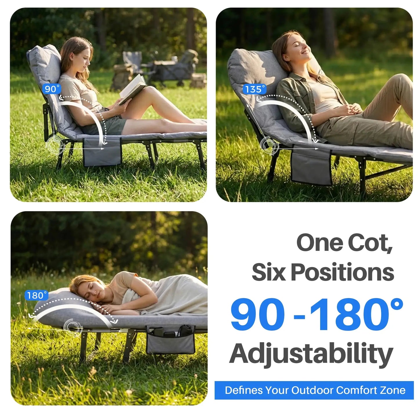 JHK Adjustable Folding Camping Bed with Mattress Lightweight Camping Cot with Carry Bag 6 Angle Foldable Camping Bed for Camp Outdoor Supports 450 lbs by Beastly Survival Outlet